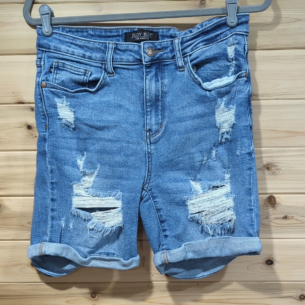 Judy Blue Distressed Jean Shorts - Blue